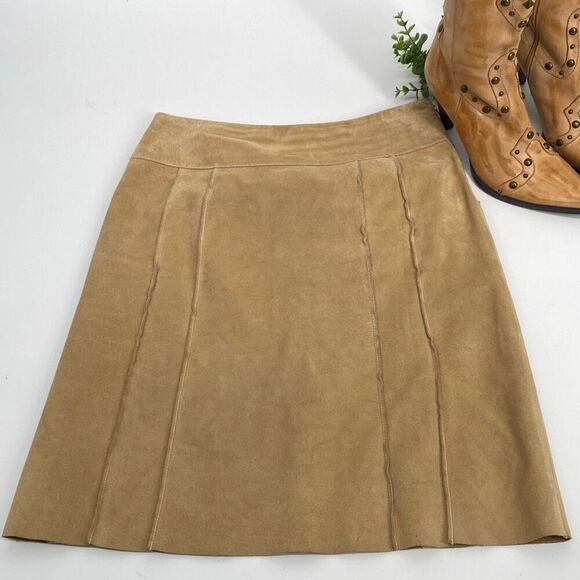 Ann Taylor 100% Leather A-Line Skirt‎ Pinch Pleat Tan size 4 - Picture 1 of 12